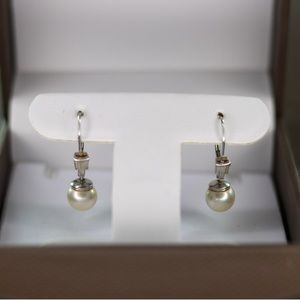 14kt White Gold & Platinum Pearl and Diamond Drop Earrings